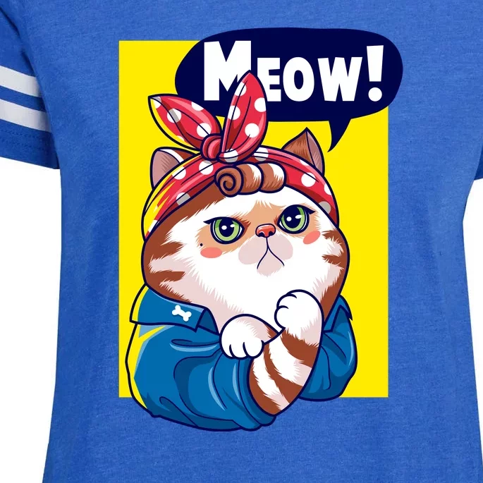 Cat Meow Strong Funny Meme Enza Ladies Jersey Football T-Shirt