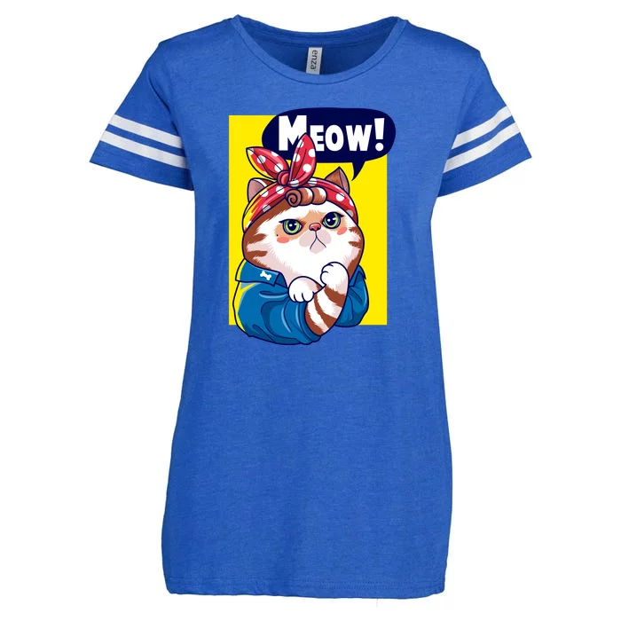 Cat Meow Strong Funny Meme Enza Ladies Jersey Football T-Shirt