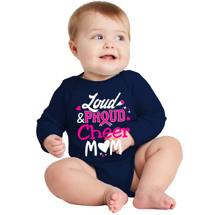 Cheer Mom Tee Pink Month Loud And Proud Cheerleading Gift Baby Long Sleeve Bodysuit