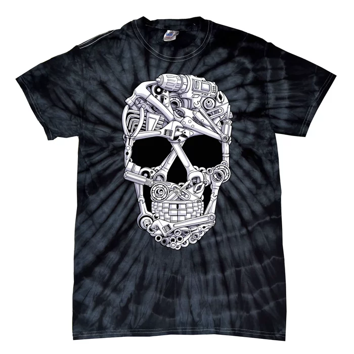 Car Mechanic Tools Skull Garage Halloween Costume Skeleton Tie-Dye T-Shirt