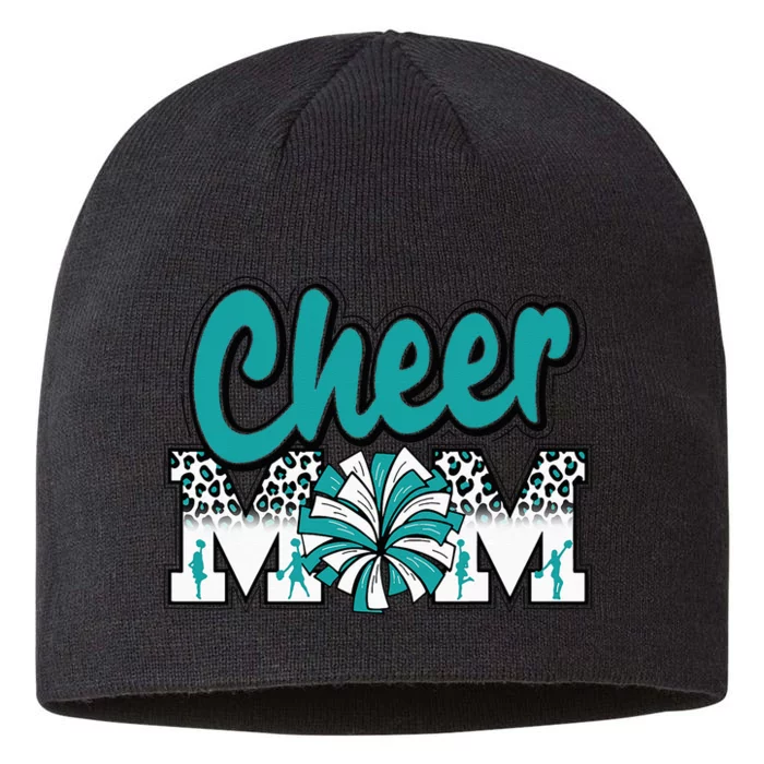 cheer mom teal leopard letters cheer pom poms 8 1/2in Sustainable Knit Beanie