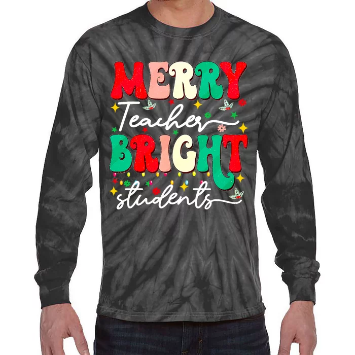 Christmas Merry Teacher Bright Students Funny Teaching Gifts Tie-Dye Long Sleeve Shirt