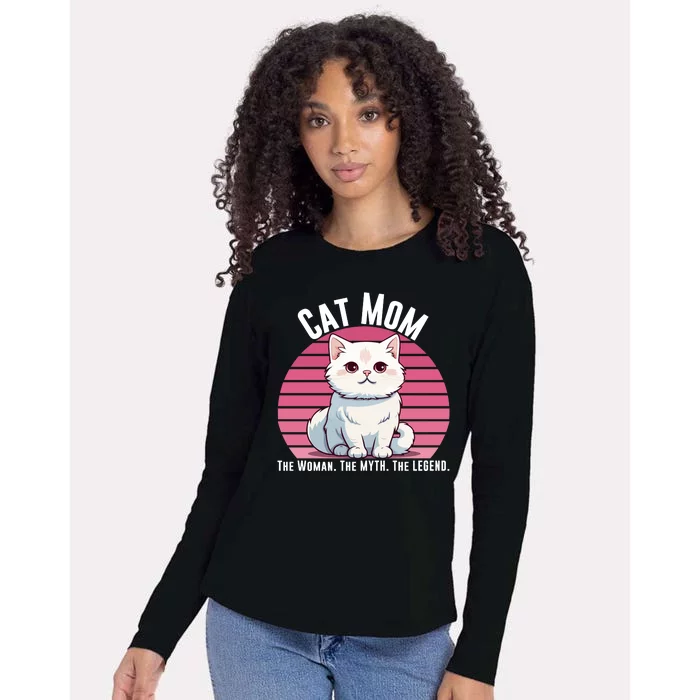 Cat Mom The Woman The Myth The Legend Cat Lover Cat Mom Cat Parent Cat Owner Womens Cotton Relaxed Long Sleeve T-Shirt