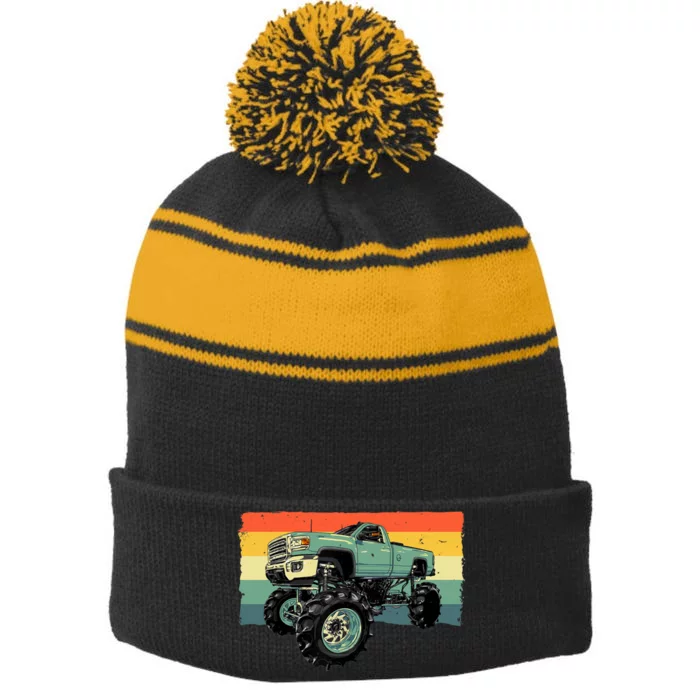 Cool Monster Truck Big Monster Trucks Stripe Pom Pom Beanie