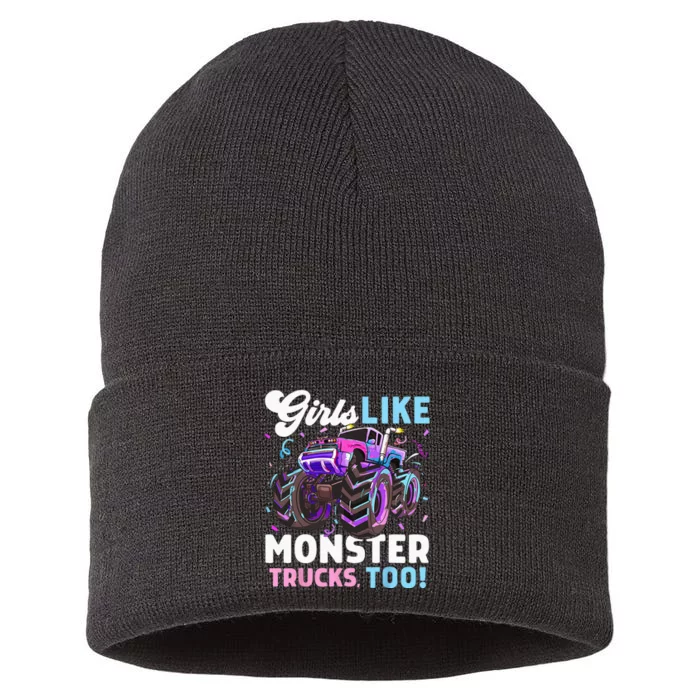 Cute Monster Truck Girls Like Monster Trucks Too Sustainable Knit Beanie