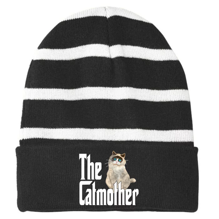 Cat Mom The Catmother Crazy Cat Mother Kitty Mommy Striped Beanie with Solid Band