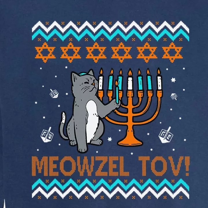 Cute Meowzel Tov Black Cat Funny Hanukkah Chanukah Garment-Dyed Sweatshirt