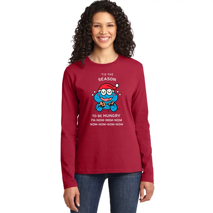 Cookie Monster Tis The Seasonto Be Hungry Fa Nom Nom Nom Ladies Long Sleeve Shirt