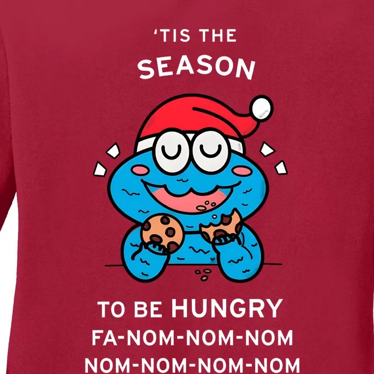 Cookie Monster Tis The Seasonto Be Hungry Fa Nom Nom Nom Ladies Long Sleeve Shirt