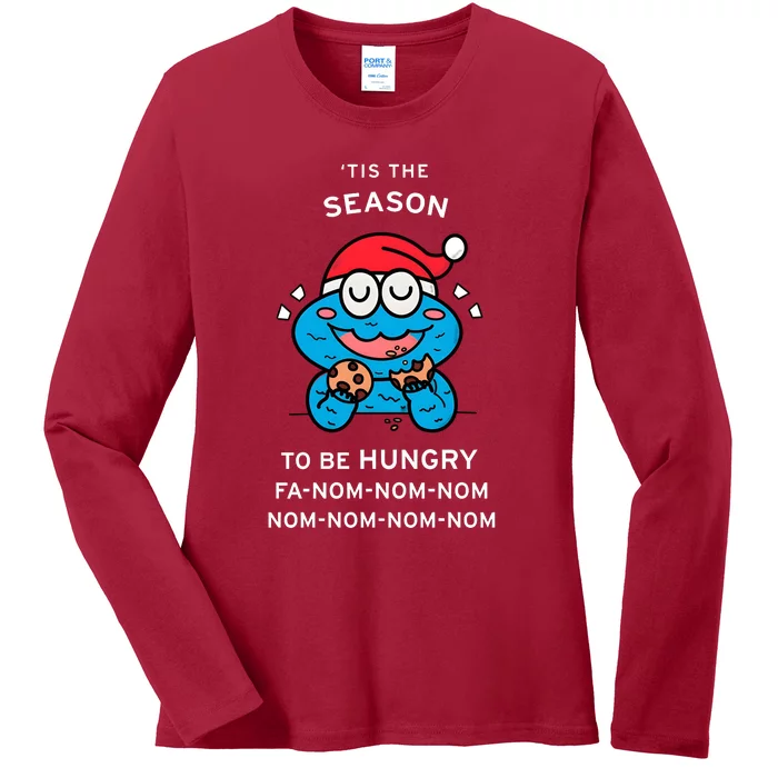 Cookie Monster Tis The Seasonto Be Hungry Fa Nom Nom Nom Ladies Long Sleeve Shirt