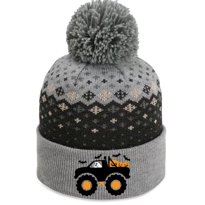 Cute Monster Truck Halloween Ghost Driving Truck Gift The Baniff Cuffed Pom Beanie