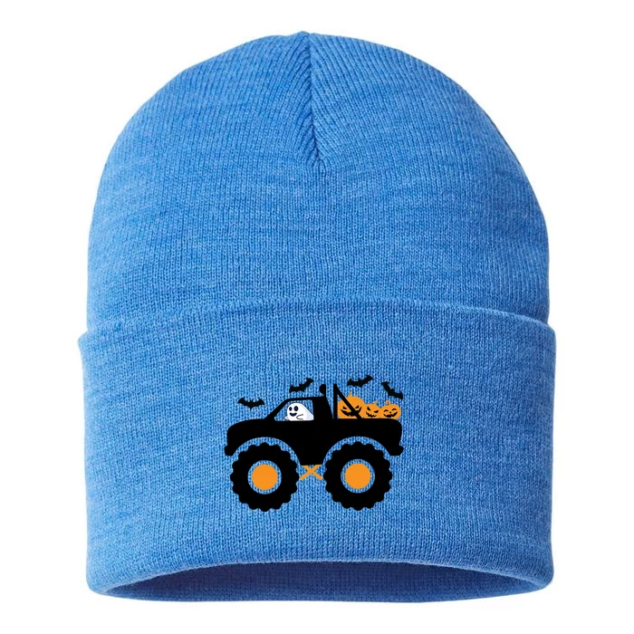 Cute Monster Truck Halloween Ghost Driving Truck Gift Sustainable Knit Beanie