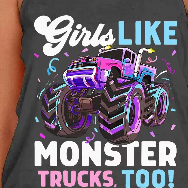 Cute Monster Truck Girls Like Monster Trucks Too Women's Knotted Racerback Tank