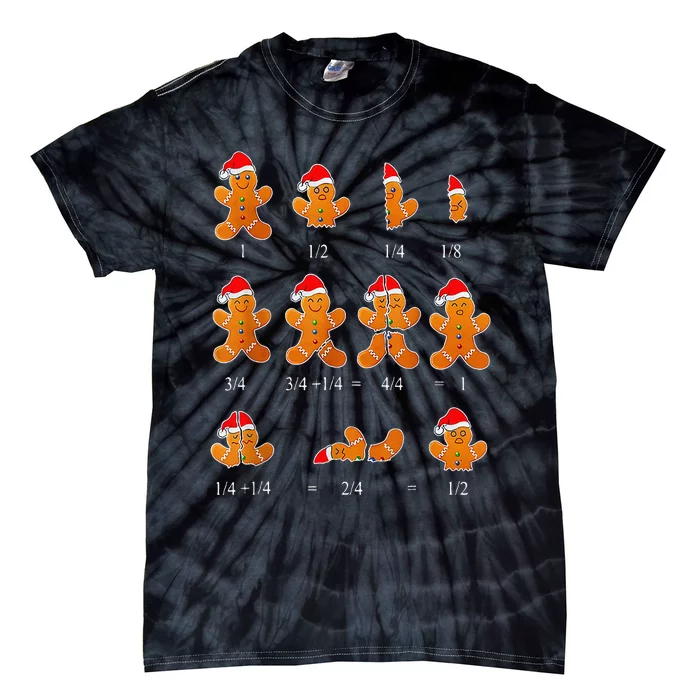 Christmas Math Teacher Equation Gingerbread With Santa Hat Tie-Dye T-Shirt