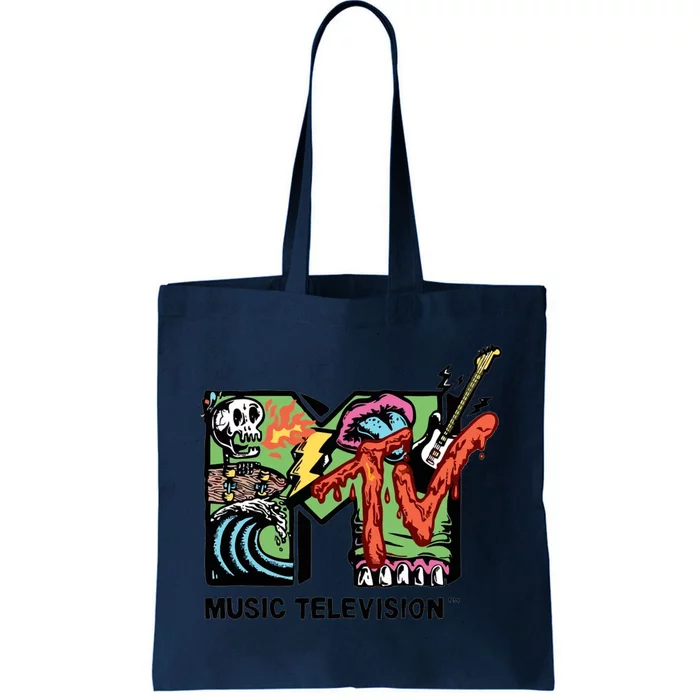 Classic Music Television 80s Retro Style Halloween Music Television Skeleton Tote Bag