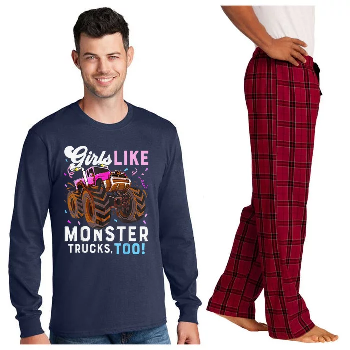 Cute Monster Truck Girl Like Monster Trucks Too Long Sleeve Pajama Set