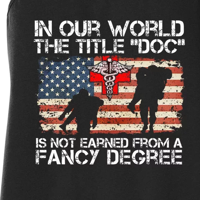 Combat Medic Title Doc Is Not Earned From A Fancy Degree Women's Racerback Tank