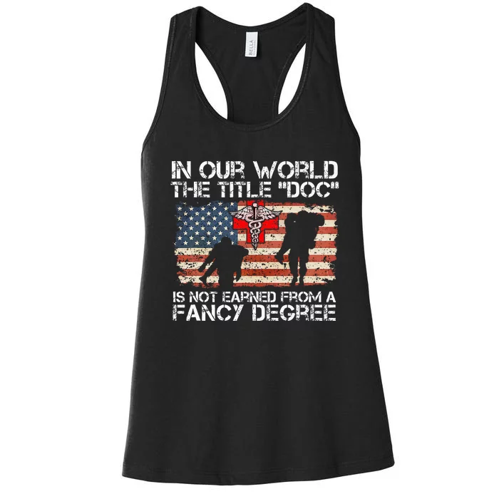 Combat Medic Title Doc Is Not Earned From A Fancy Degree Women's Racerback Tank