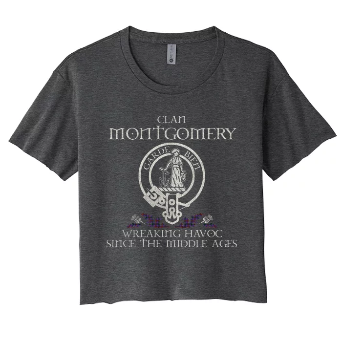 Clan Montgomery Tartan Crest Thistle Vintage Women's Crop Top Tee