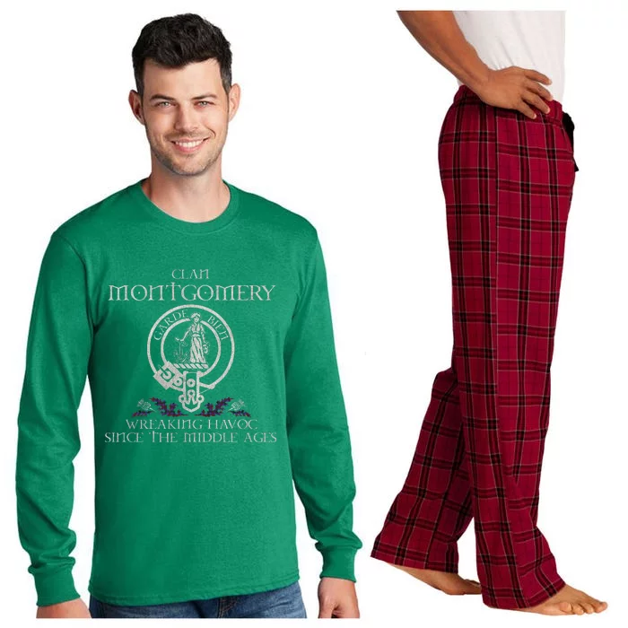 Clan Montgomery Tartan Crest Thistle Vintage Long Sleeve Pajama Set