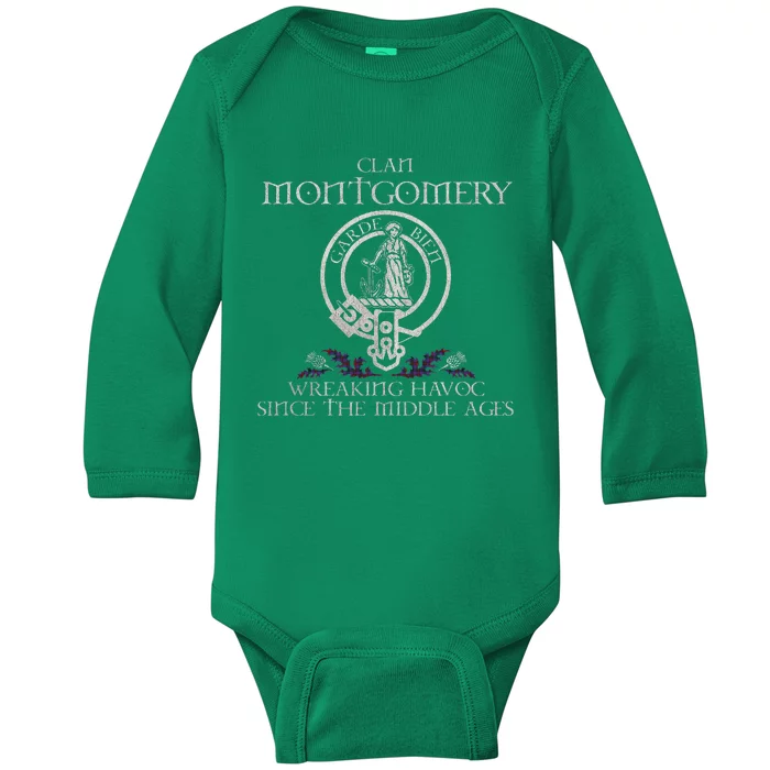 Clan Montgomery Tartan Crest Thistle Vintage Baby Long Sleeve Bodysuit