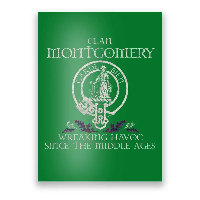 Clan Montgomery Tartan Crest Thistle Vintage Poster