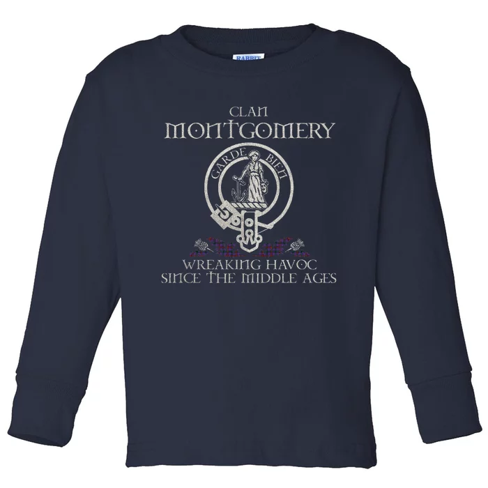 Clan Montgomery Tartan Crest Thistle Vintage Toddler Long Sleeve Shirt