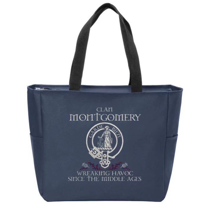 Clan Montgomery Tartan Crest Thistle Vintage Zip Tote Bag