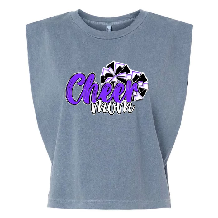 Cheer Mom Top Pom Poms Purple Mascot Colors School Gift Garment-Dyed Women's Muscle Tee