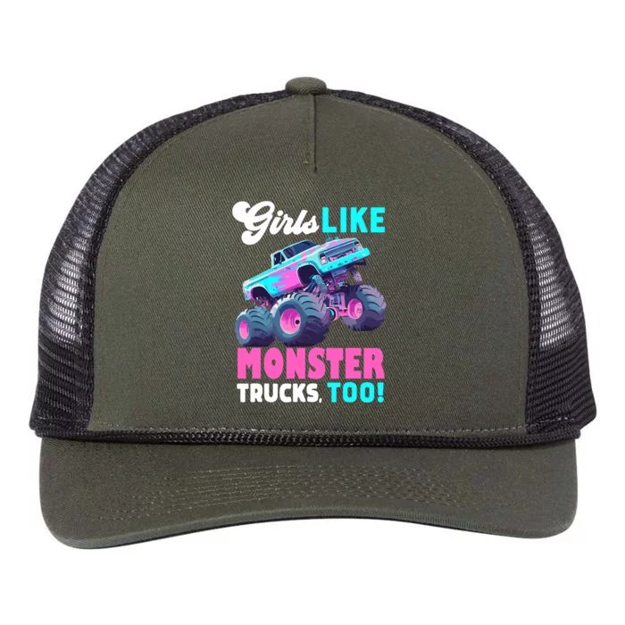 Cute Monster Truck Girl Like Monster Trucks Too Retro Rope Trucker Hat Cap