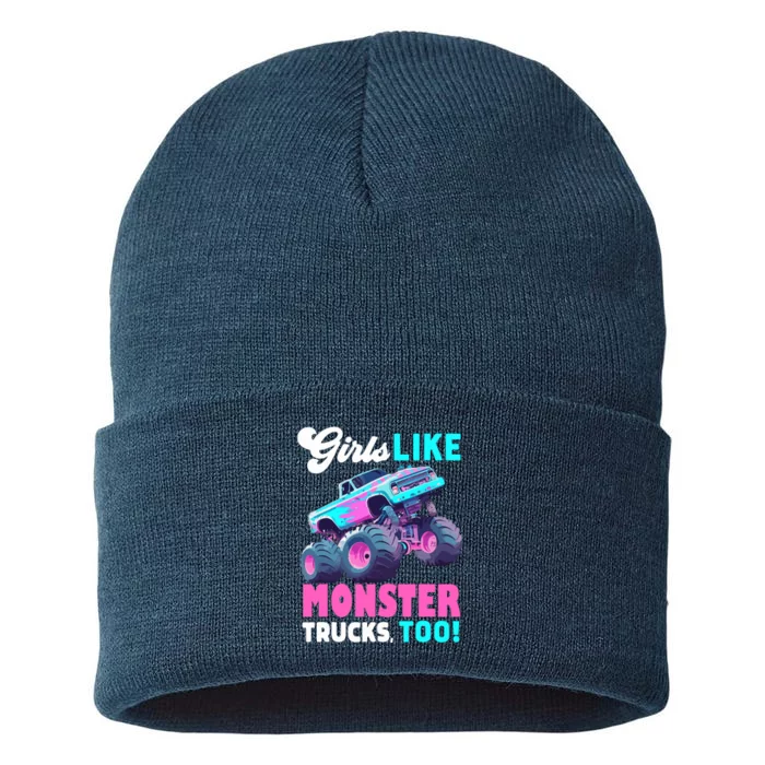 Cute Monster Truck Girl Like Monster Trucks Too Sustainable Knit Beanie