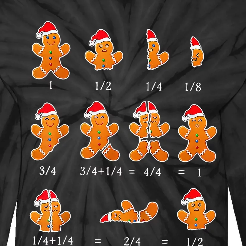 Christmas Math Teacher Fraction Gingerbread Cookie Santa Hat Tie-Dye Long Sleeve Shirt