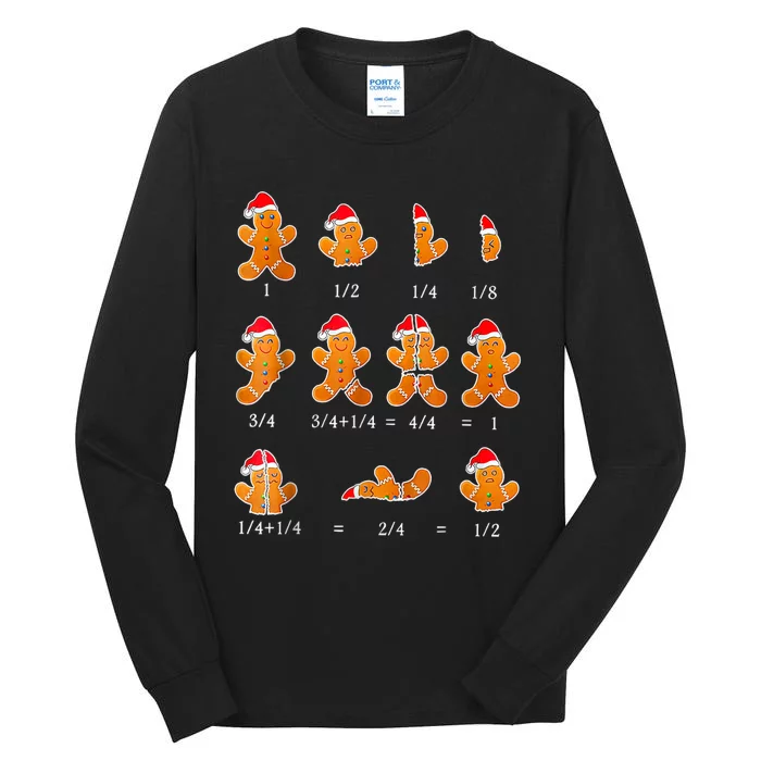 Christmas Math Teacher Fraction Gingerbread Cookie Santa Hat Tall Long Sleeve T-Shirt