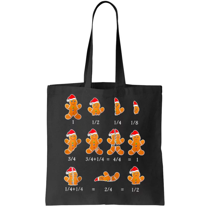 Christmas Math Teacher Fraction Gingerbread Cookie Santa Hat Tote Bag