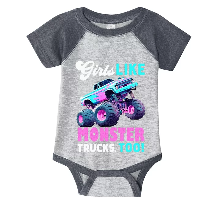 Cute Monster Truck Girls Like Monster Trucks Too Infant Baby Jersey Bodysuit