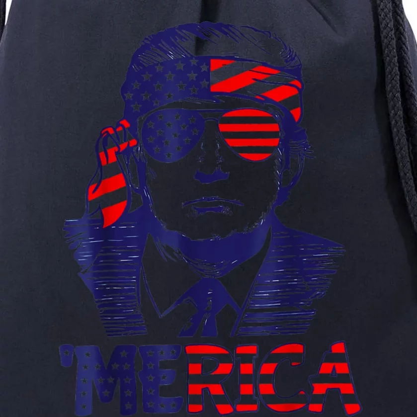 Cool Merica Trump Happy 4th Of July Trump American Flag Gift Drawstring Bag