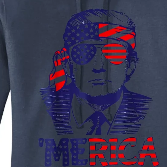 Cool Merica Trump Happy 4th Of July Trump American Flag Gift Women's Pullover Hoodie