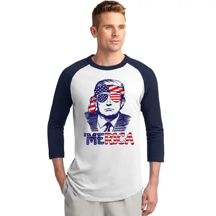 Cool Merica Trump Happy 4th Of July Trump American Flag Gift Baseball Sleeve Shirt