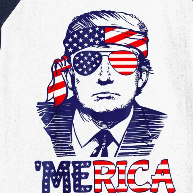 Cool Merica Trump Happy 4th Of July Trump American Flag Gift Baseball Sleeve Shirt