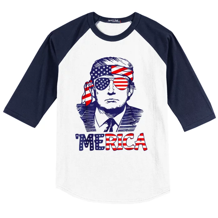 Cool Merica Trump Happy 4th Of July Trump American Flag Gift Baseball Sleeve Shirt