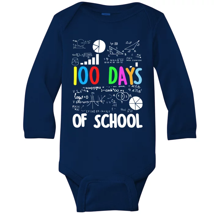 Cute Math Teacher 100 Days Of School Student Maths Class Funny Gift Baby Long Sleeve Bodysuit