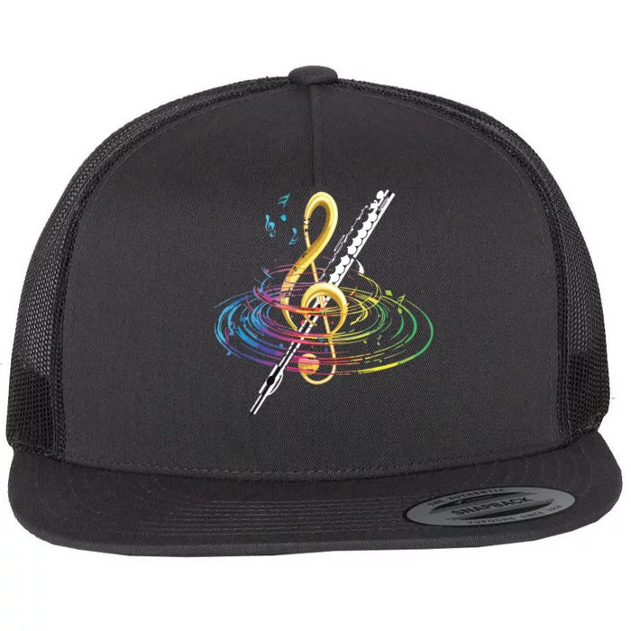 Classical Music Treble Clef Flutist Gift Flute Flat Bill Trucker Hat