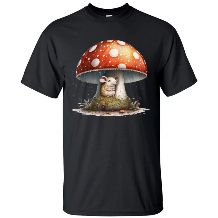 Cute Mouse Under A Mushroom In The Rain Tall T-Shirt