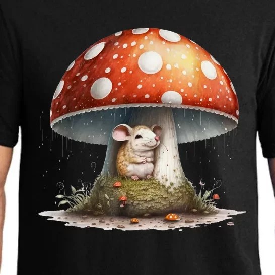 Cute Mouse Under A Mushroom In The Rain Pajama Set