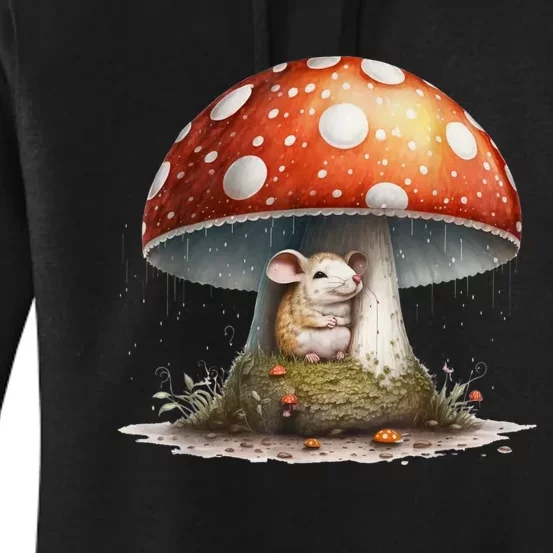 Cute Mouse Under A Mushroom In The Rain Women's Pullover Hoodie