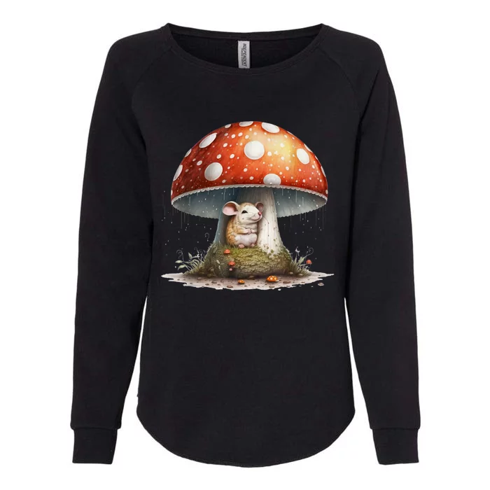 Cute Mouse Under A Mushroom In The Rain Womens California Wash Sweatshirt