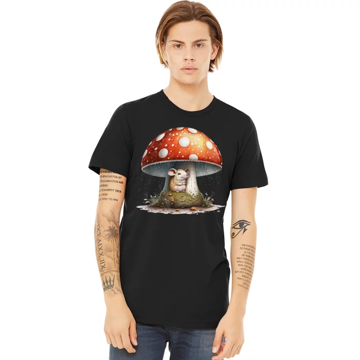 Cute Mouse Under A Mushroom In The Rain Premium T-Shirt