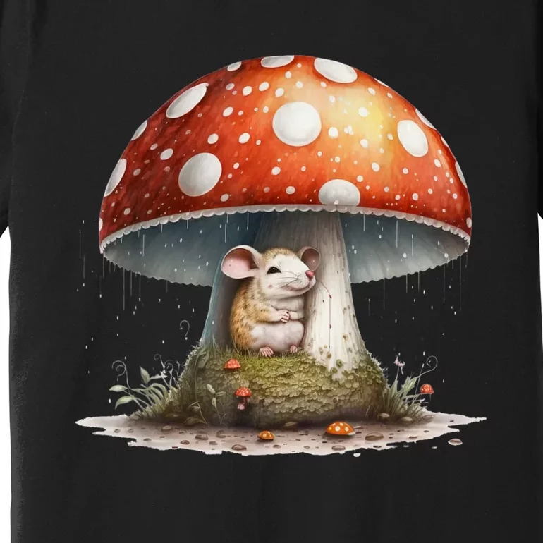 Cute Mouse Under A Mushroom In The Rain Premium T-Shirt