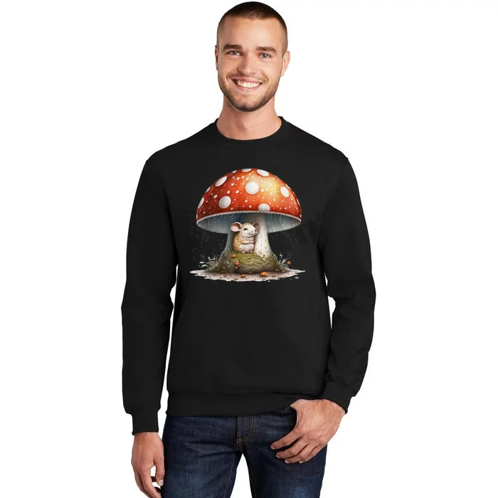 Cute Mouse Under A Mushroom In The Rain Tall Sweatshirt