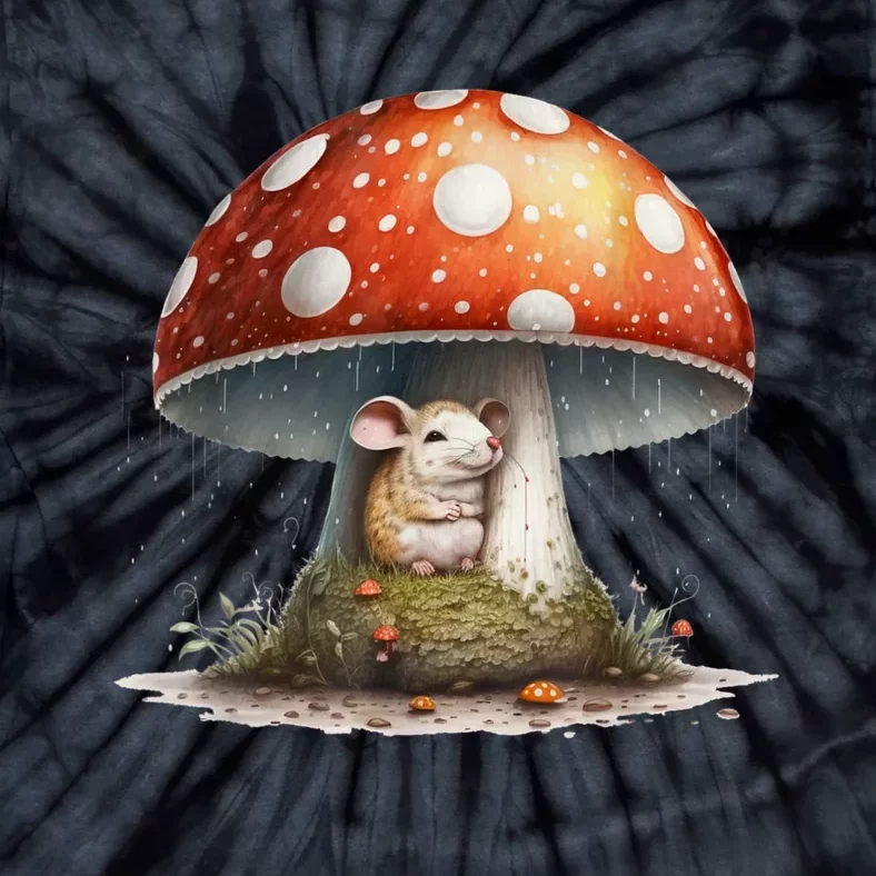 Cute Mouse Under A Mushroom In The Rain Tie-Dye T-Shirt